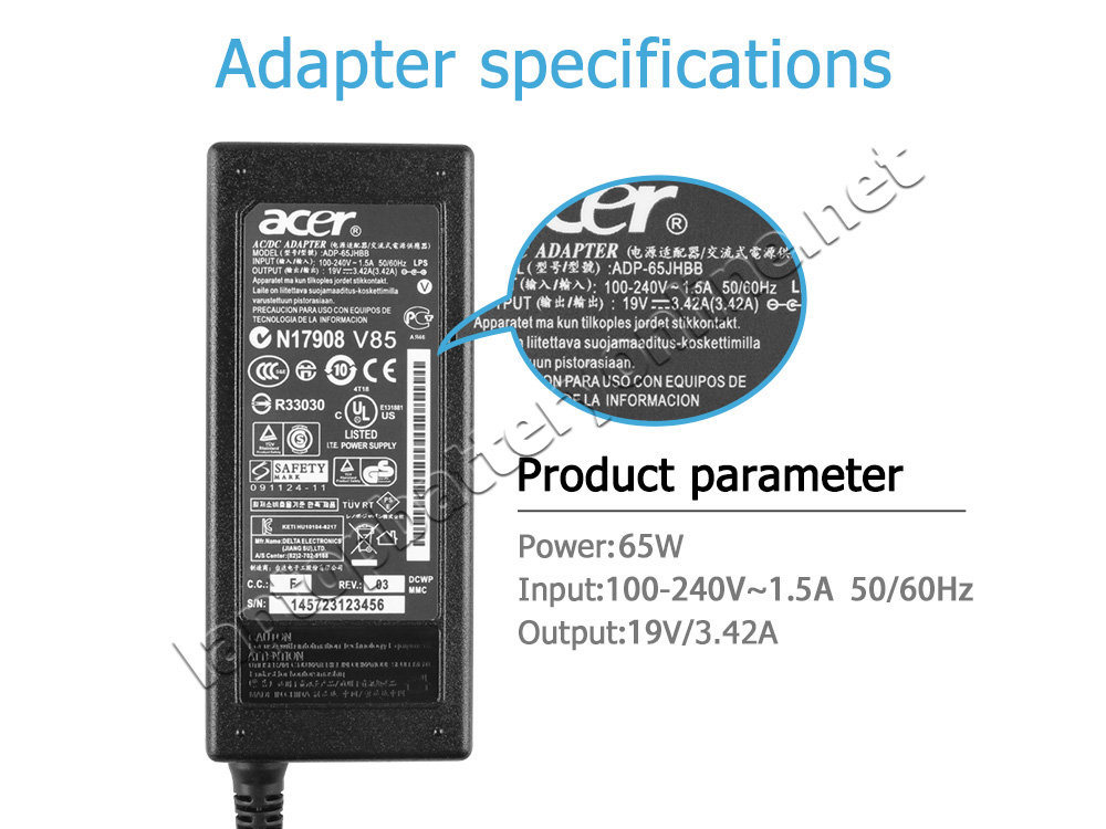 Original 65W Acer Aspire E5-771-33XH AC Adapter Charger Power Cord - Click Image to Close