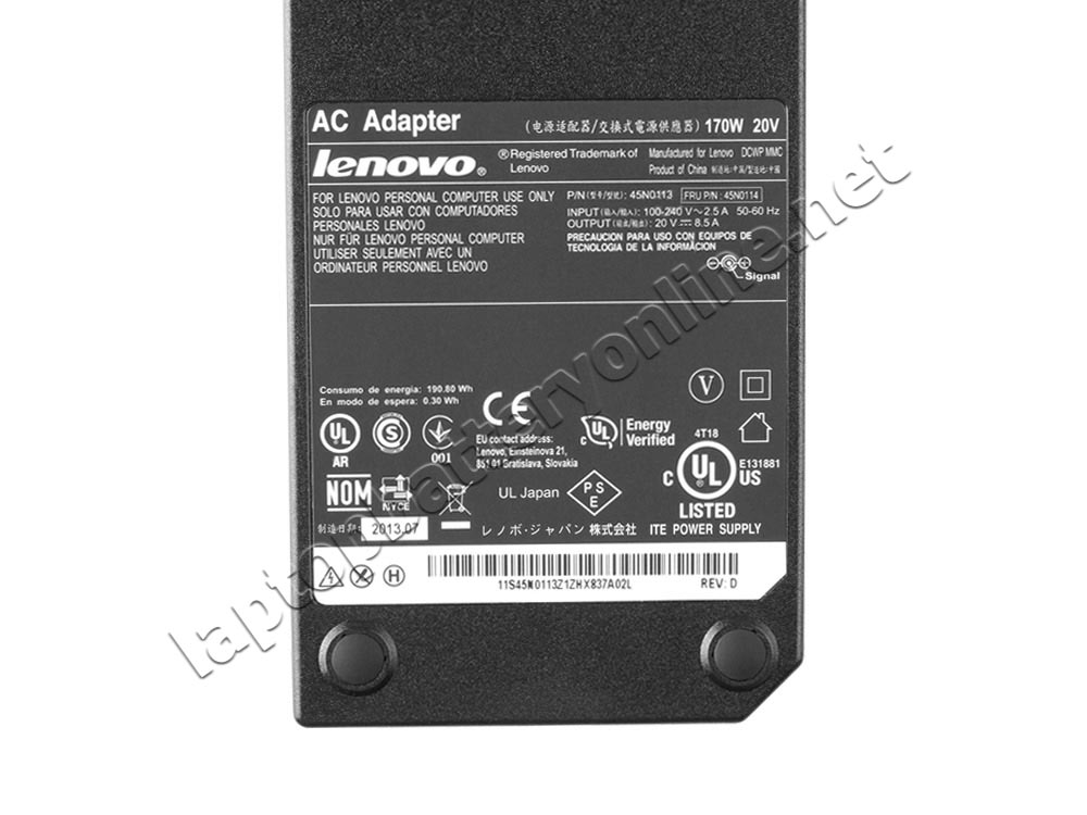 Original 170W Lenovo ThinkPad W530 2441-5QU AC Adapter Charger Power Cord - Click Image to Close