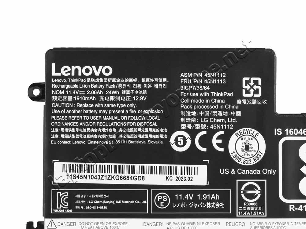 Original 2.06Ah 24Whr Lenovo 45N1108 45N1109 45N1110 45N1773 Battery - Click Image to Close